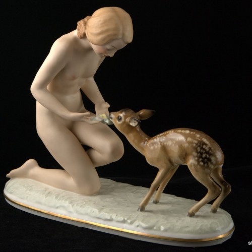 "Лучшие друзья" (девушка с олененком), Hutschenreuther, Германия, 1938-55 гг