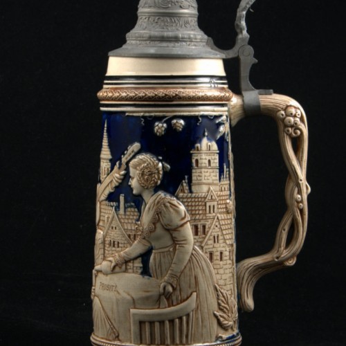 Старинная керамическая пивная кружка 1л, Германия, ок. 1900 г