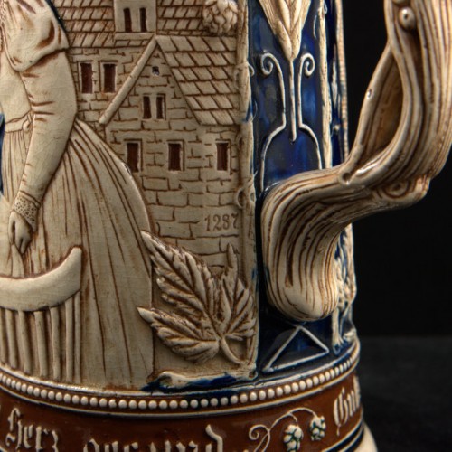 Старинная керамическая пивная кружка 1л, Германия, ок. 1900 г