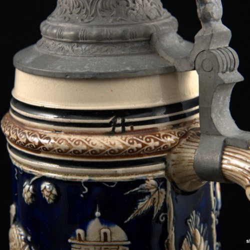 Старинная керамическая пивная кружка 1л, Германия, ок. 1900 г