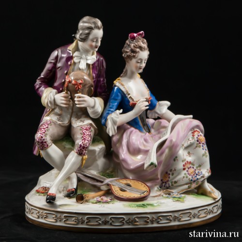 Прекрасная пара с музыкальными инструментами, Ludwigsburg, Германия, кон. 19 - нач. 20 вв