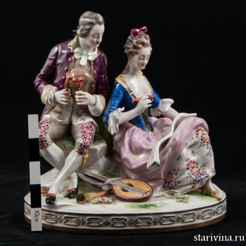 Прекрасная пара с музыкальными инструментами, Ludwigsburg, Германия, кон. 19 - нач. 20 вв