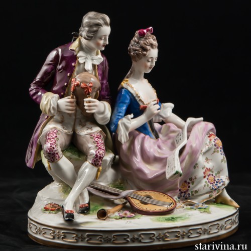 Прекрасная пара с музыкальными инструментами, Ludwigsburg, Германия, кон. 19 - нач. 20 вв