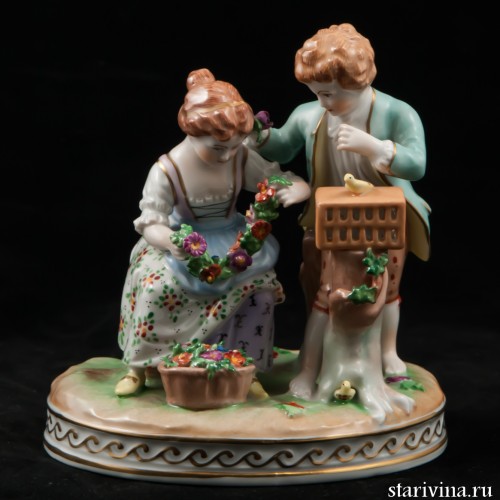 Пара с птичьей клеткой, аллегория Весны, Carl Thieme, Германия