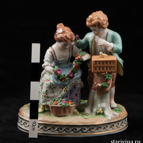 Пара с птичьей клеткой, аллегория Весны, Carl Thieme, Германия