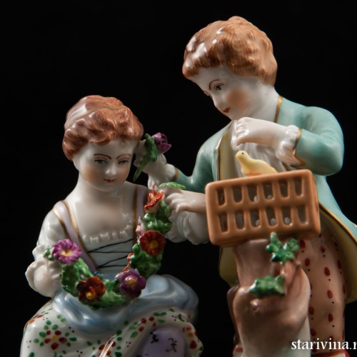 Пара с птичьей клеткой, аллегория Весны, Carl Thieme, Германия