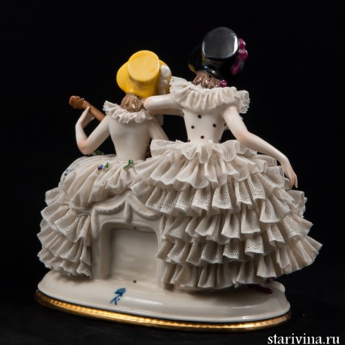 Две кружевницы с мандолиной, Ackermann & Fritze, Германия, до 1940 г