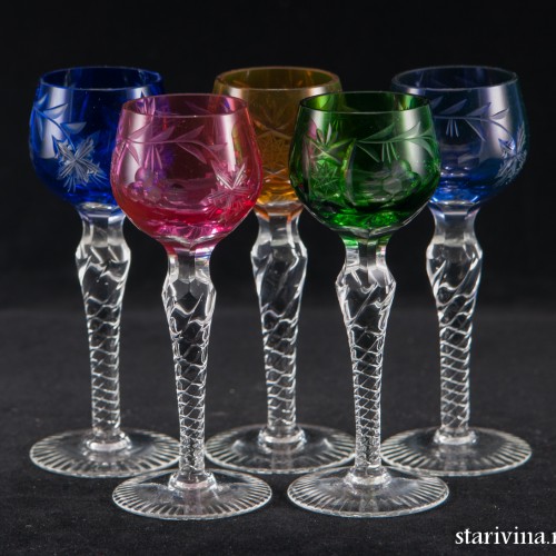 Набор разноцветных хрустальных ликерных рюмок, Германия, сер. 20 в