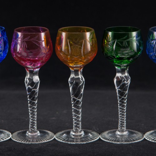 Набор разноцветных хрустальных ликерных рюмок, Германия, сер. 20 в
