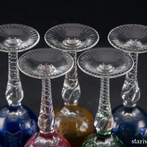 Набор разноцветных хрустальных ликерных рюмок, Германия, сер. 20 в