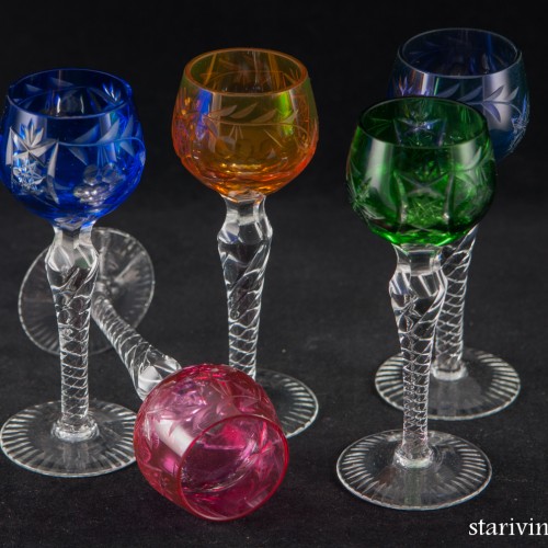 Набор разноцветных хрустальных ликерных рюмок, Германия, сер. 20 в