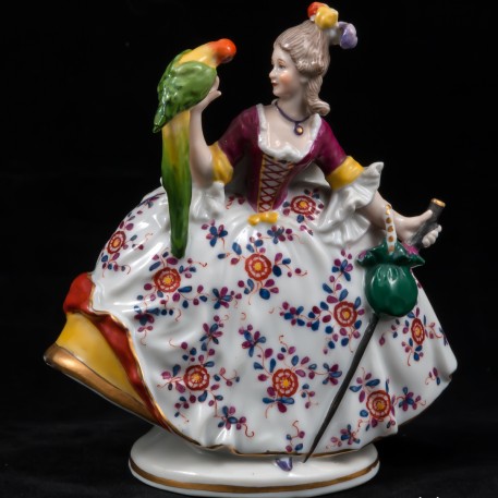 Дама с тростью и попугаем, Миниатюра, Ernst Bohne Sohne, Германия, 1901-37 гг