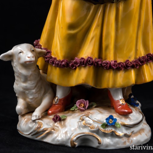 Жанровая пара, девушка с корзиной, юноша с рожком, E. A. Muller, Германия, кон. 19 в