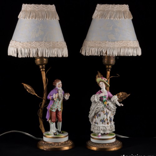 Настольные лампы, Пара в сиреневых костюмах, Muller & Co, Германия, 1907-52 гг