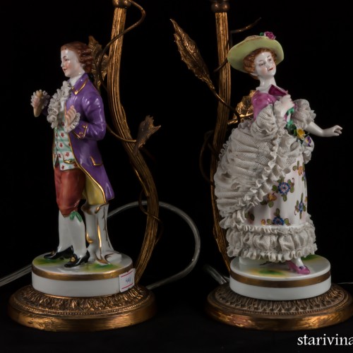 Настольные лампы, Пара в сиреневых костюмах, Muller & Co, Германия, 1907-52 гг