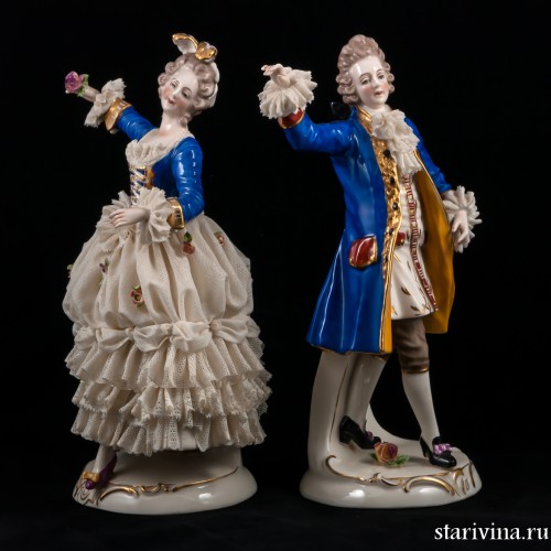 Пара в синих костюмах, кружевная, Германия, Ackermann & Fritze, Германия, 1908-51 гг