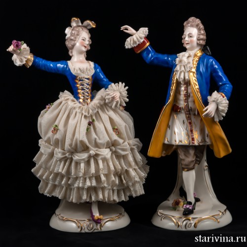 Пара в синих костюмах, кружевная, Германия, Ackermann & Fritze, Германия, 1908-51 гг