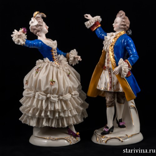 Пара в синих костюмах, кружевная, Германия, Ackermann & Fritze, Германия, 1908-51 гг