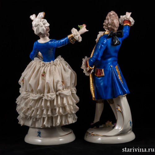 Пара в синих костюмах, кружевная, Германия, Ackermann & Fritze, Германия, 1908-51 гг