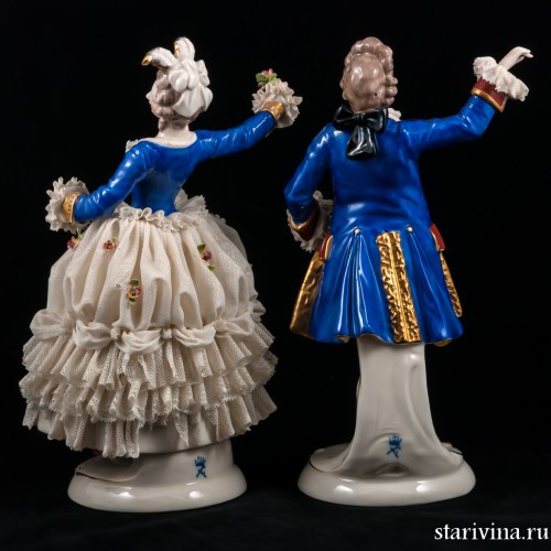 Пара в синих костюмах, кружевная, Германия, Ackermann & Fritze, Германия, 1908-51 гг