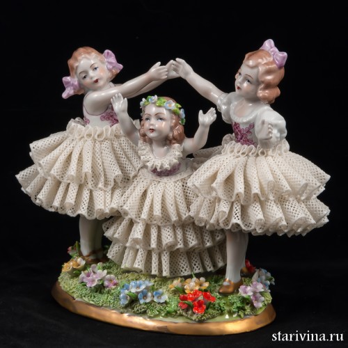 Три девочки, кружевницы, Sitzendorf, Германия