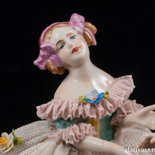 Две девочки, кружевницы, Volkstedt, Германия, 1950 гг