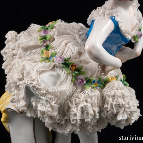 Балерина в пачке с голубым лифом, кружевная, Volkstedt, Германия, 1915-36 гг