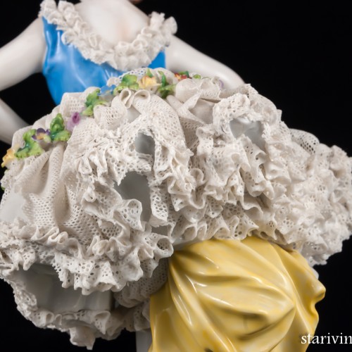 Балерина в пачке с голубым лифом, кружевная, Volkstedt, Германия, 1915-36 гг