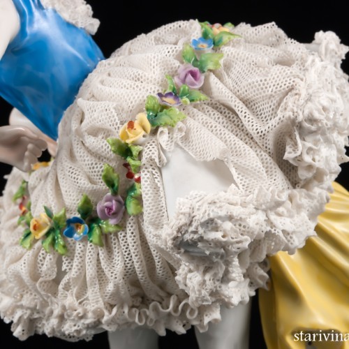 Балерина в пачке с голубым лифом, кружевная, Volkstedt, Германия, 1915-36 гг