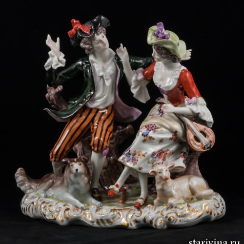 Пара с собакой и овечкой, Ernst Bohne Sohne, Германия, 1901-37 гг