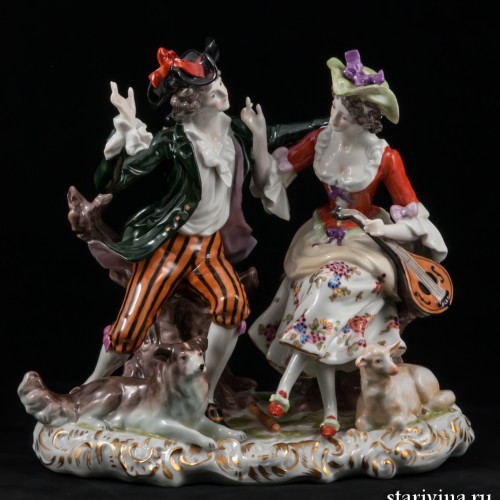 Пара с собакой и овечкой, Ernst Bohne Sohne, Германия, 1901-37 гг