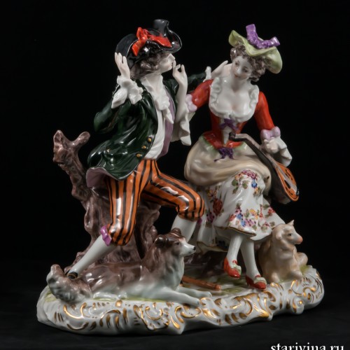 Пара с собакой и овечкой, Ernst Bohne Sohne, Германия, 1901-37 гг