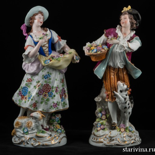 Пара большая с цветами, Sitzendorf, Германия, 1950 гг