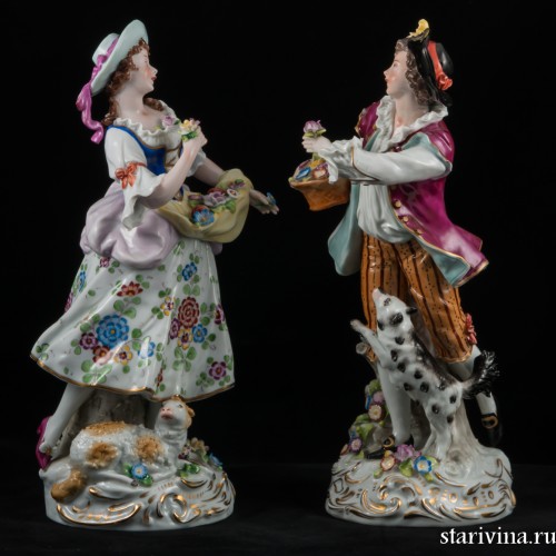 Пара большая с цветами, Sitzendorf, Германия, 1950 гг