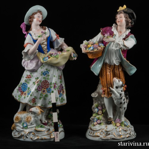 Пара большая с цветами, Sitzendorf, Германия, 1950 гг