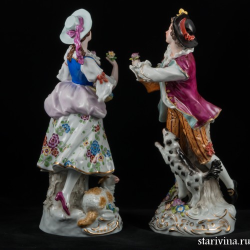 Пара большая с цветами, Sitzendorf, Германия, 1950 гг