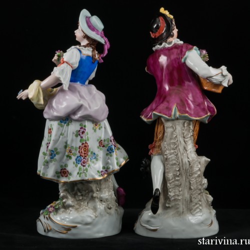 Пара большая с цветами, Sitzendorf, Германия, 1950 гг