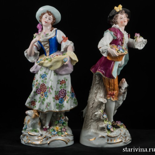 Пара большая с цветами, Sitzendorf, Германия, 1950 гг
