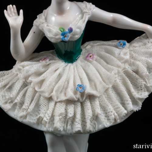 Балерина в пачке с зеленым лифом, кружевная, Volkstedt, Германия, 1915-36 гг