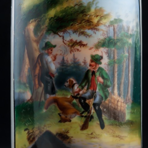 Старинная фарфоровая пивная кружка "Охотники на привале", 1/2л, Германия, 1900 гг