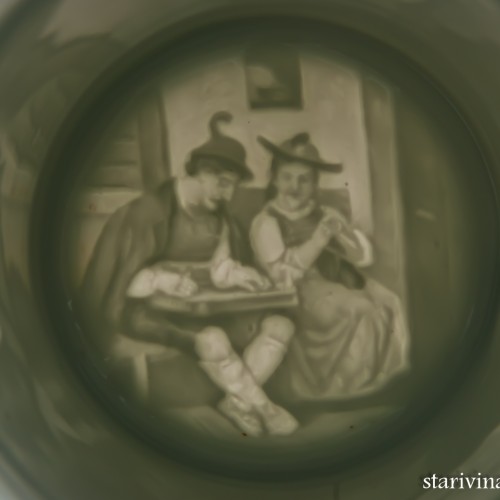 Старинная фарфоровая пивная кружка "Охотники на привале", 1/2л, Германия, 1900 гг