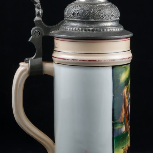 Старинная фарфоровая пивная кружка "Охотники на привале", 1/2л, Германия, 1900 гг