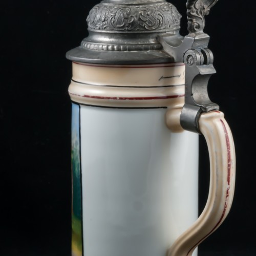 Старинная фарфоровая пивная кружка "Охотники на привале", 1/2л, Германия, 1900 гг