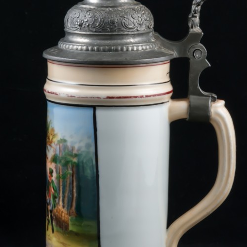 Старинная фарфоровая пивная кружка "Охотники на привале", 1/2л, Германия, 1900 гг