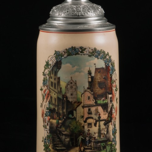 Керамическая кружка с городской сценкой, 1л, Германия, 1900 гг