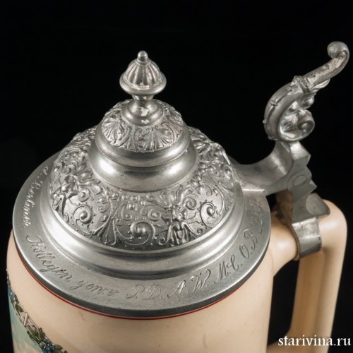 Керамическая кружка с городской сценкой, 1л, Германия, 1900 гг