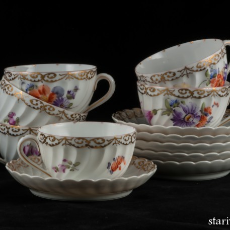 Чайный набор из 6 чашек с блюдцами, Nymphenburg, Германия, кон. 19 - нач. 20 вв