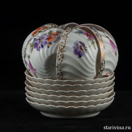 Чайный набор из 6 чашек с блюдцами, Nymphenburg, Германия, кон. 19 - нач. 20 вв