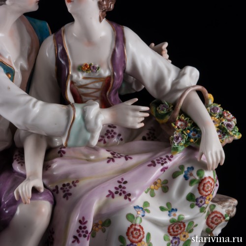 Большая романтическая пара с корзиной, Volkstedt, Германия, до 1935 г