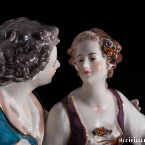 Большая романтическая пара с корзиной, Volkstedt, Германия, до 1935 г